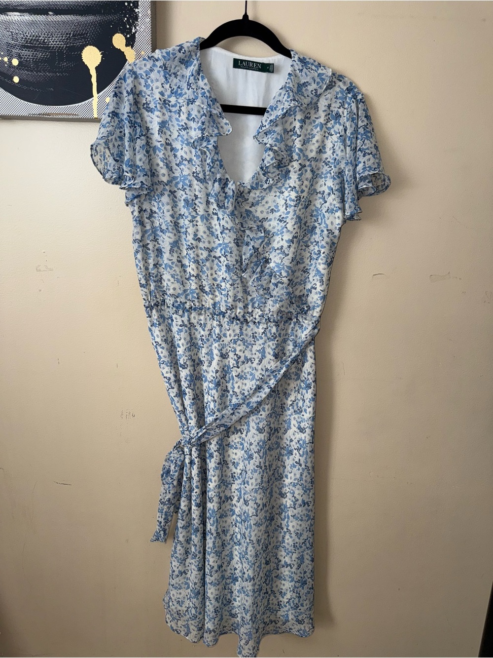 Ralph Lauren Blue and White Floral Wrap Midi Dress